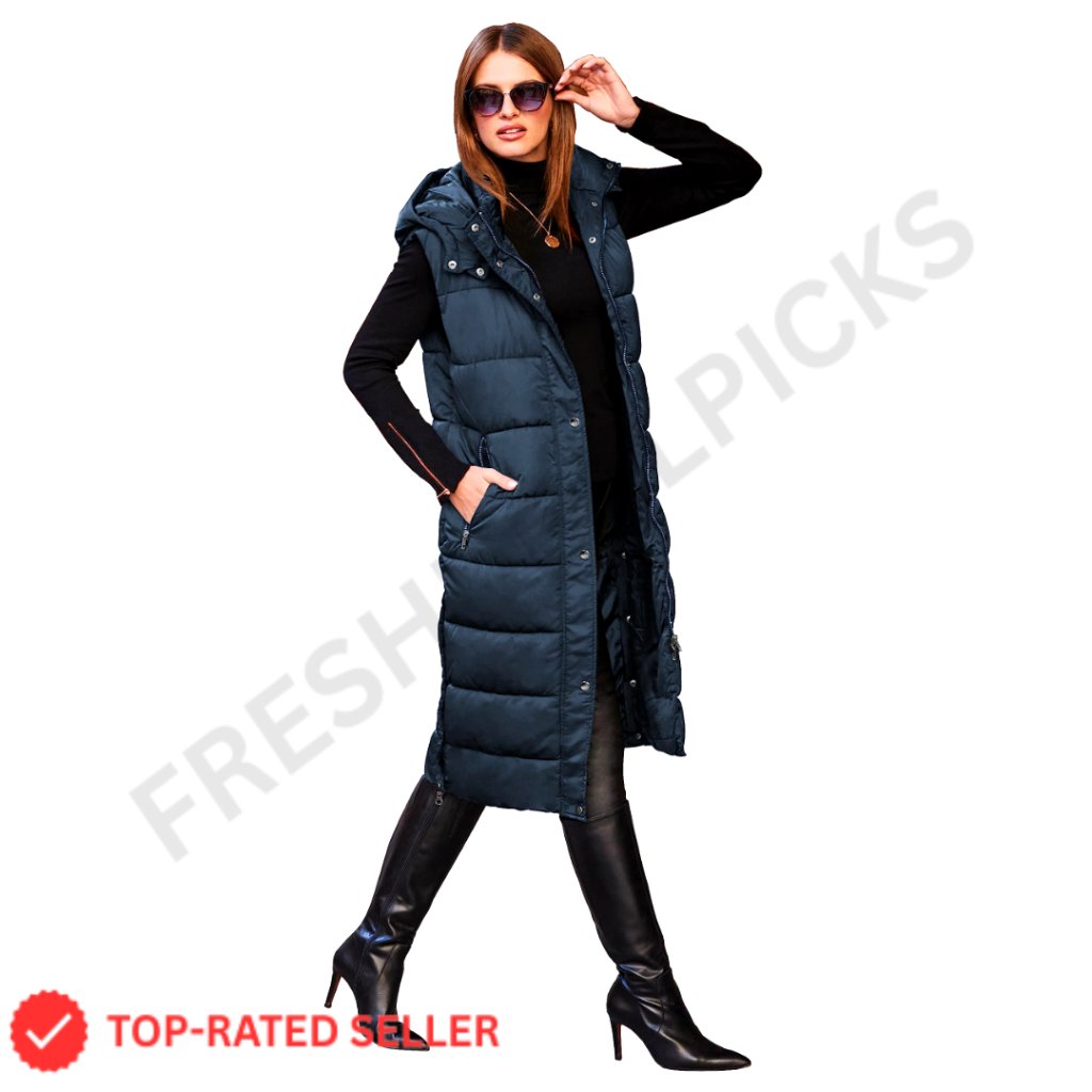 Women's Winter Puffer Quilted Long Vest Thick Warm Sleeveless Jacket Coat